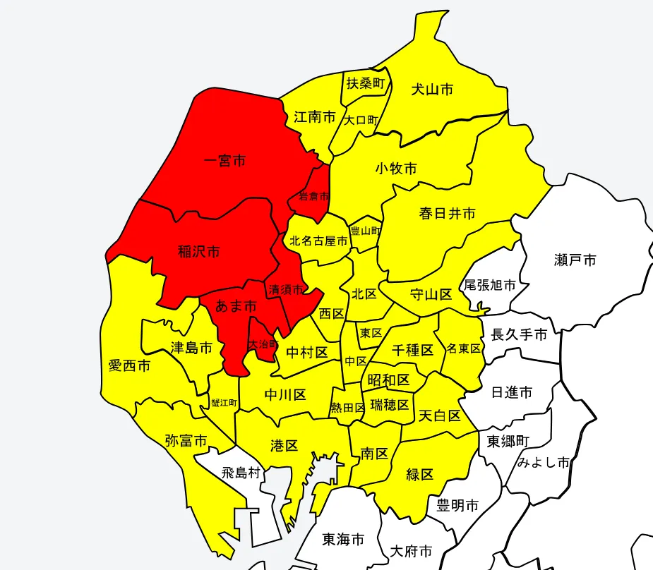 対応エリアマップ《愛知県西部・北部で対応》
